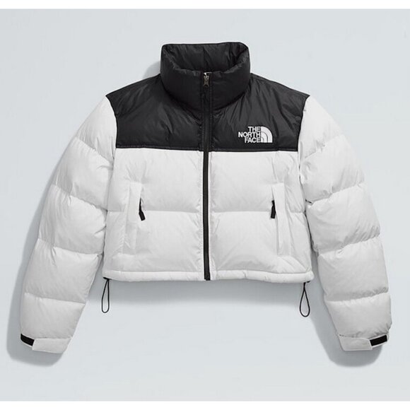 NEW! $288 North Face Nuptse Short Jacket! XXL Down Fill White Dune/TNF Black - Picture 2 of 4